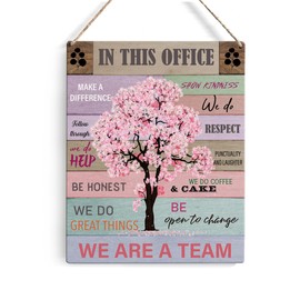 Office Quote Pink Tree Signs Wall Decor Desk Accessories Rustic in This Office Make a Difference Wooden Hanging Sign Decoration for Home Office Door 8 x 10