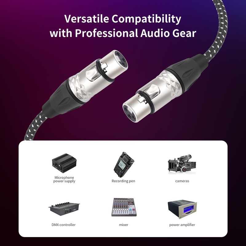 DETAME 15FT 3-Pin XLR Female to Female Microphone Cable,XLR Female