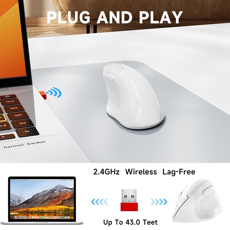memzuoix Ergonomic Mouse Wireless,2.4G Optical Cordless Mice with 800/1200/1600 DPI,Vertical