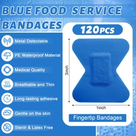 Geiserailie 120 Pcs Food Service Blue Detectable Bandage Woven Fingertip Waterproof Flexible Bandages Non-Stick Pad Latex Free Catering First Aid Kit Wound Care and Protection(1.75" X 2",Butterfly)