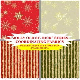 QUILTING TREASURES / LAURIE COOK Q.T #23943-R "JOLLY OLD ST. NICK" CHRISTMAS SNOWFLAKES FABRIC PRICED PER 1/2 YD