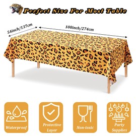 54x108 inch Plastic Leopard Print Tablecloth Animal Safari Table Cover Zoo Theme Table Cover Rectanglar Waterproof Tablecloth for Kids Birthday Baby Shower Zoo Jungle Safari Themed Party Decorations