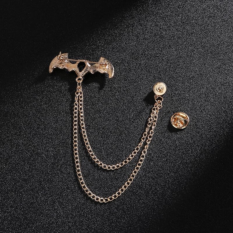 QPHYFXF Men's Batwing Brooch Set with Teardrop Gems & Fringe