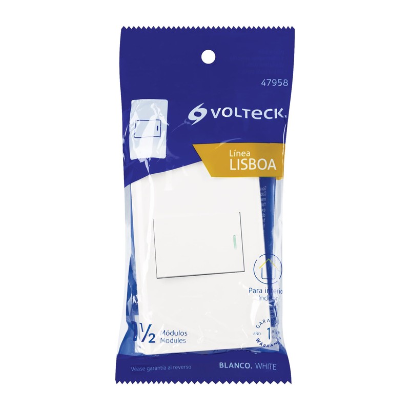Volteck PA-APSE15-LB, Placa armada blanca 1 interruptor sencillo línea Lisboa