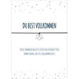 Glücksschmiedin - Motivational Bracelet Du Bist Vollkommen in Black with Silver-Coloured Lotus Pendant and Saying Card, Handmade Locally, Metal