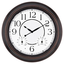 Koosome Illuminated Indoor Outdoor Clocks Waterproof with Thermometer and Hygrometer Combo, Large 18 Inch Retro Silent Battery Operated Waterproof Wall Clock for Patio Pool Garden Yard Home (Bronze)