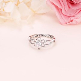 Yearace 925 Sterling Silver Engraved I am a Child of God Infinity Love of God Religious Cross Ring for Women Baptism Easter Jewelry, Size 8