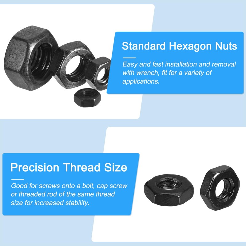 METALLIXITY Hex Nuts (#10-32) 20Pcs, Carbon Steel Fine Thread Black