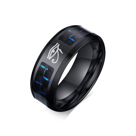 Hisatan Ancient Egyptian Symbol Eye of Horus Ankh Cross Protection Wedding Band Stainless Steel Carbon Fiber Inlay Ring for Men