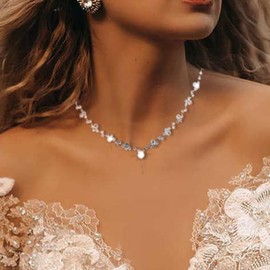 JAKAWIN Bride Wedding Jewelry Set Silver Bridal Necklace Earrings Set Crystal Rhinestone Necklace for Women NK330 (1 Silver)