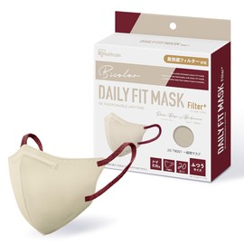 [アイリスオーヤマ] マスク 不織布 DAILY FIT MASK Filter+ 20枚 ペールベージュ×ボルドー【ふつう 旧:小さめ S】 立体マスク 息がしやすい 軽量 小顔 ふんわり耳紐 3Dマスク デイリーフィット RN-H5SW