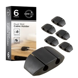 Cordinate Dual Slot Cable Management Dots, Cord Organizer Cable Holder Clips, Desk Cable Management Cable Organizer, Charging Cable Holder for Nightstand, Desk Cable Straps, 6 Pack, Black, 46091-RF1