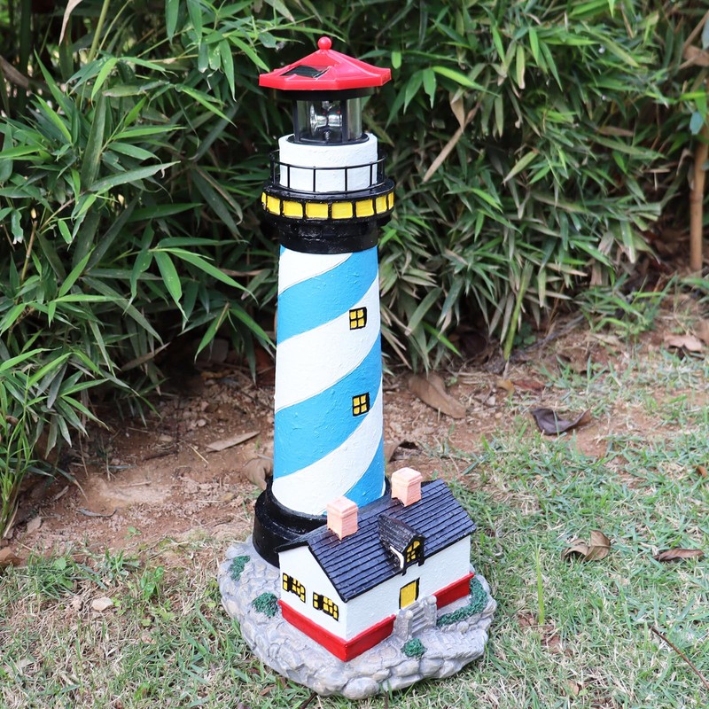 18" Solar Lighthouse with Rotating Beacon,Big Solar Powered Lighthouse,Outdoor Lighthouse