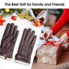Acdyion Men's Winter Gloves Leather Touchscreen Casual Outdoor Gloves with Soft Warm Thermal Lining for Dress, Driving,(brown-m)