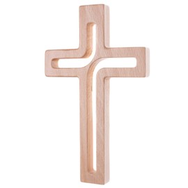 Drewniane Krzyże Hanging Cross Made of Beech Wood, Modern Wall Cross, Crucifix, Smooth Surface, Hanging Wooden Cross (Natural Wood, 30 x 18 x 1.8 cm)