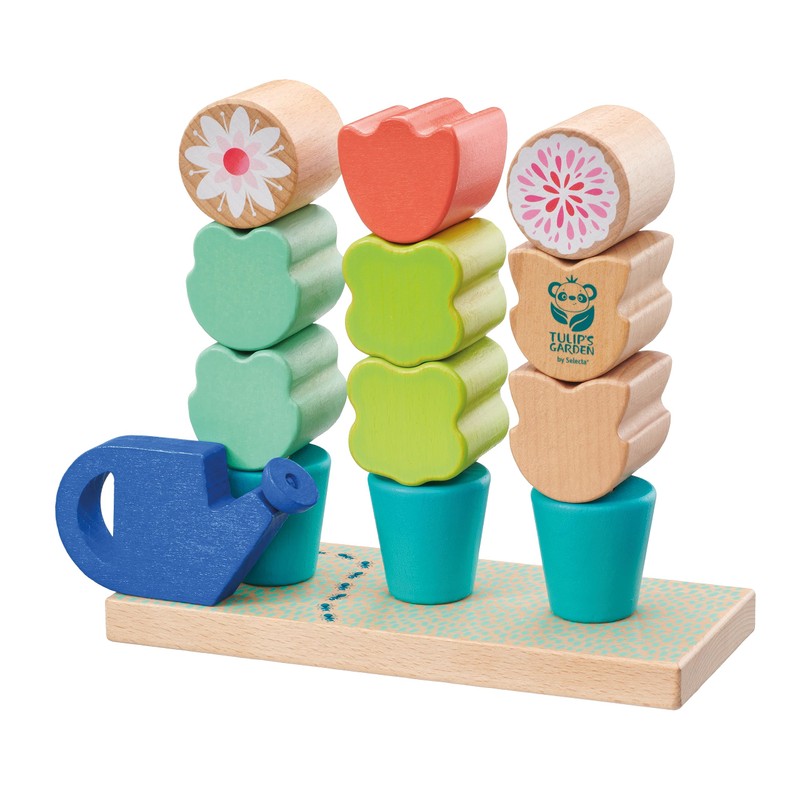 Selecta 62086 Tulips Garden 14 Pieces Wooden Pegboard Game Flowers