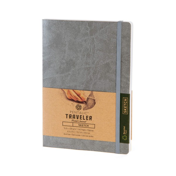 Pentalic 6" x 8" Pocket Sketchbook Traveler Journal, 160 Pages,