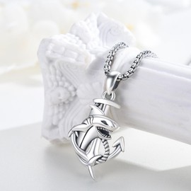 YueYuan Shark Anchor Necklace 925 Sterling Silver Anchor Pendant Nautical Necklace Ocean Animals Jewelry Gifts for Men Father Birthday Surf