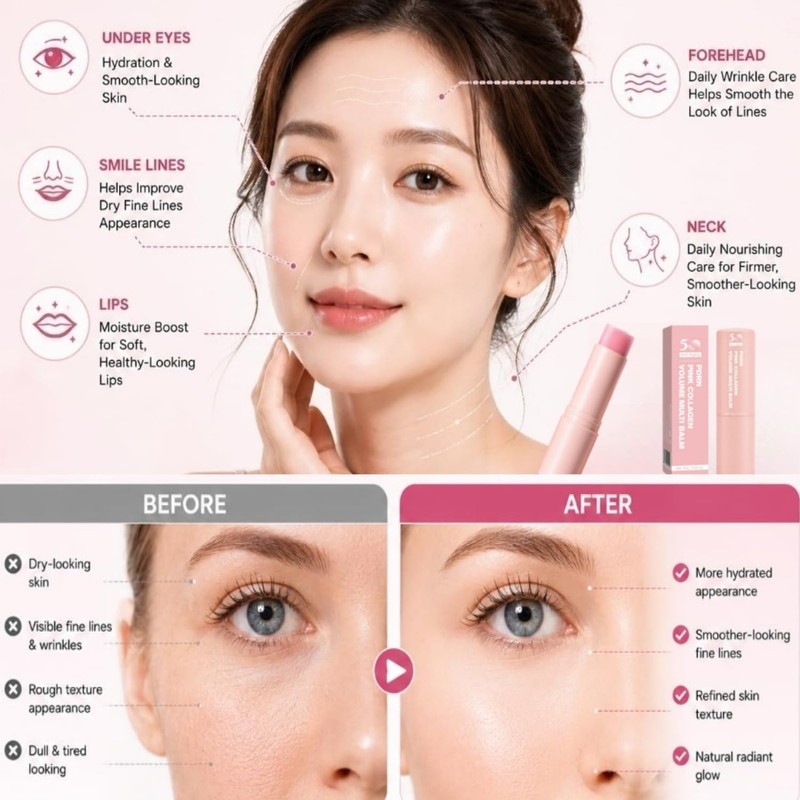 Pink Collagen Volume Multi Balm - Anti-Aging Collagen Moisturizing Stick