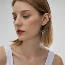 TALYKONG Zelda Sword Earrings Anime Dangle Drop Leverback Earrings Zelda Jewelry Gifts for Women (Anime earrings)