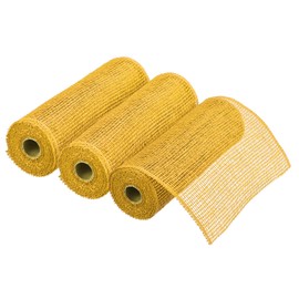 MECCANIXITY 3pcs 10 Inch Poly Burlap Mesh for Wreath, Decorative Mesh Fabric Ribbon 6.4 Yard for Fall Easter Christmas Flower Bow, Yellow
