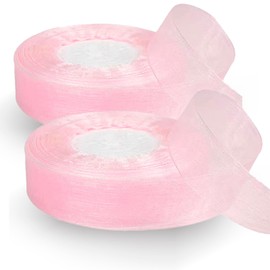 2PCS BMYUK Organza Chiffon Ribbon Easter Ribbon for Gift Wrap Hair Birthday Christmas DIY Making Wedding Decoration 25mm 45m (Cherry Blossom)