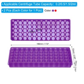 PATIKIL 60 Wells Tube Rack, 1set Vial Rack Double Panel Centrifuge Tube Holder for Microcentrifuge Tubes 0.2/0.5/1.5/2ml, Red,Purple