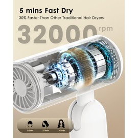 osou Travel Hair Dryer, Dual Voltage with Auto-Sensing, 1B Plasma Particles, 200times/s Temp Control, Portable Blow Dryer with Single-Sided Comb, White