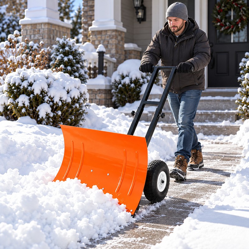 74cm Wheeled Snow Shovel for Driveways – 5-Position Adjustable Handle