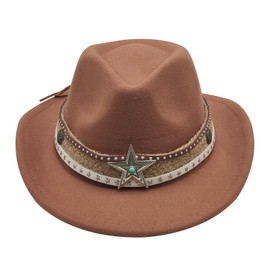 Kids Cowboy Hat for Boys Girls Western Cowgirl Hat with Buckle Belt Wide Brim Fedora Hat Dress Up Costume Khaki