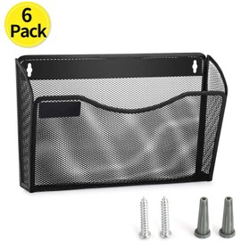 Samstar 6 Pack Mesh Wall Mounted File Holder Metal Wall File Pocket Organizer for Office/Home(with Label Panel)