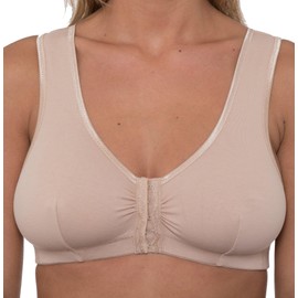 Gemm Womens's Front Fastening Mastectomy Bras with Pockets Non Wired Soft Cotton Nude