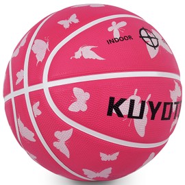 KUYOTQ Pink Butterfly Basketball 25.5 Kids Toddler Size 4 Thickened Rubber Small Youth Basketball Soft Touch for Boys Girls Gifts (Deflated)