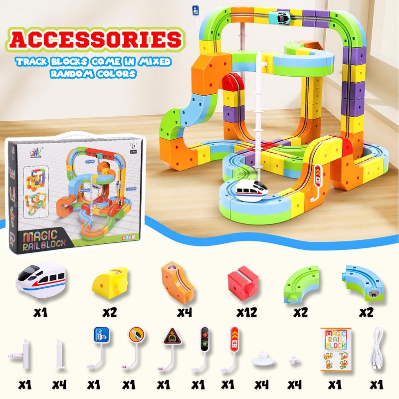 Electric Train Set for Kids, 32 Piece STEM Track Building