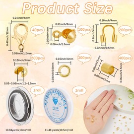 SOFPLATE 1 Box 1242Pcs Gold Crimp Beads Set Jewellery Making Kits Crimping Beads and Covers Including Crimp Cover Tubes Clasps Closures Wire Guardian Jump Ring for Bracelets Jewellery Finding Crafting