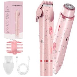Silky Glow 2 in 1 Electric Women's Razor - Dual Head Bikini Trimmer! Wet & Dry Use, Ideal for Bath and Travel, Perfect for Face, Legs & Bikini Area! (Pink)
