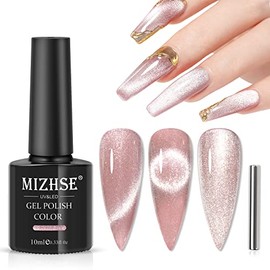 MIZHSE Cat Eye UV Gel Light Pink Gel UV Nail Polish Glitter with 1 Magnet, 9D Cat Eye U V Gels Shiny Cat Eyes Pink, Cateye Gels Polish Magnetic Nail Polish DIY Art Manicure for Nail Studio 10 ml