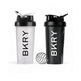 bvkhary Protein Shaker Bottles (2-Pack) – Classic Shaker Cups with Handles, Ideal for Pre & Post-Workout - Protein Mixes, BPA-Free, Wire Whisk, 600ml (20oz), Black & Clear