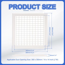 PATIKIL 14x14 Inch Plastic Ventilation Grille, Adjustable Outlet Air Vent Grilles Removable Vent Filter Cover with Built-in Mesh Screen for Wall or Ceiling HVAC Vents, White
