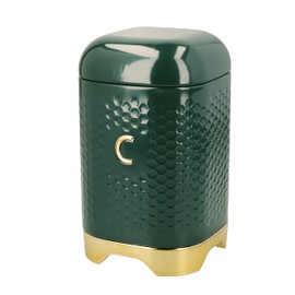 KitchenCraft Coffee Storage Canister with Lid, Hunter Green & Gold, 11.5 x 11.5 x 19.5cm