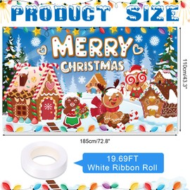HOWAF Gingerbread Backdrop Christmas Gingerbread Man Banner Decorations Candyland Backdrop Gingerbread House Photography Background for Merry Christmas Indoor Outdoor Xmas Party Decor 72×43 Inches