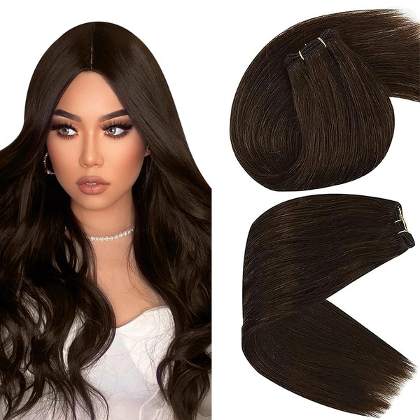 Sunny Weft Hair Extensions Real Human Hair Brown Hair Extensions Weft Real Human Hair #4 Chocolate Brown Human Hair Weft Extensions Silky Straight Sew in Hair Extensions 18inch 100g