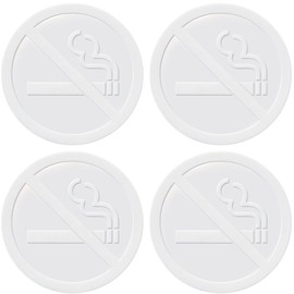 dealzEpic - Clear Transparent White No Smoking Sign - Self Adhesive Peel and Stick Vinyl Decal For Glass Door or Window - 3.5 inches in Diameter | Pack of 4 Pcs
