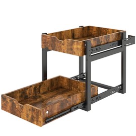 Livofloral Pull Out Cabinet Organizer, 2-Tier 14"W x 17.7"D Heavy Duty Slide Out Wood Shelves Storage Organizer, Pull Out Cabinet Drawer for Kitchen, Pantry, Bathroom