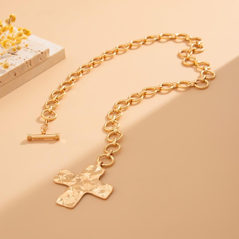 tanguan Gold Chunky Cross Necklace for Women Statement Cross Pendant