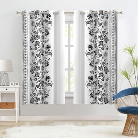 Jubilantex Botanical Blackout Window Curtain 63" Long Noise Reducing Thermal Insulated Window Treatments for Bedroom Grommet 52" W,Black/Greyish White