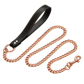 Rose Gold Chain Leash Gold Dog Collar Leash for Large Dogs,12MM NK Link Chain Leash,Stainless Steel Metal Links Walking Training Collar Leash for Small Medium Dogs,3ft 4ft Leash