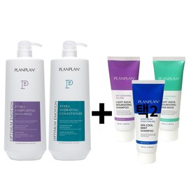 Plan Plan Extra Energizing Shampoo Hydrating Conditioner Set 1500ml - Plan Plan Aqua Nourishing Shampoo 100ml / 플랑플랑 익스트라 에너자이징 샴푸 하이드레이팅 컨디셔너 세트 1500ml - 플랑플랑 아쿠아 너리싱 샴푸 100ml