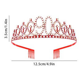 Red 90th Birthday Crown and Sash Girls 90th Birthday Decoration Rhinestone Birthday Tiara Princess Crown Queen Tiara Birthday Sash Girls 90th Birthday Decoration Party Clothing Accessories,