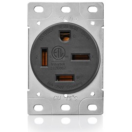 60 Amp 3 Phase 250V Power Flush Receptacle Outlet, NEMA 15-60R, Black, Straight Blade, Industrial Grade, Grounding, ETL Listed